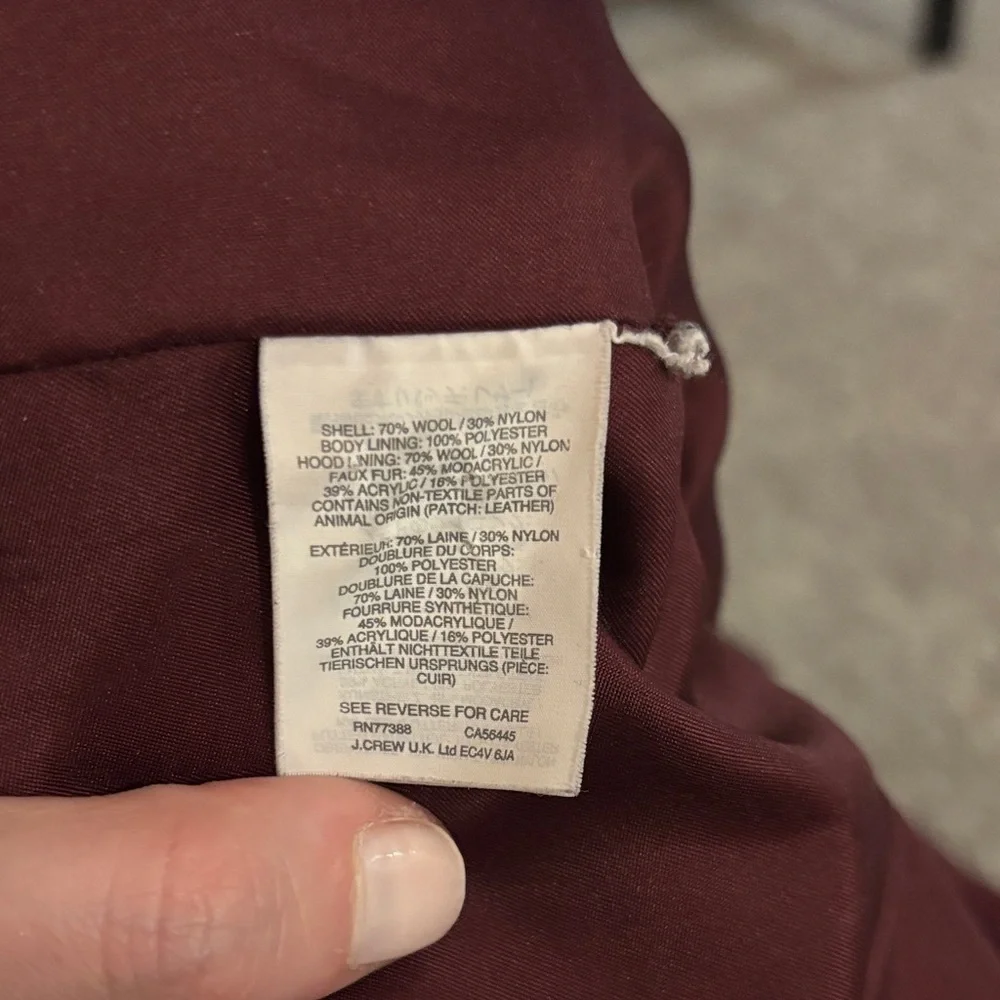 J. Crew Women's Faux-Fur Trim Hooded Pea Coat in Burgundy - Size 6 - Picture 2 of 4